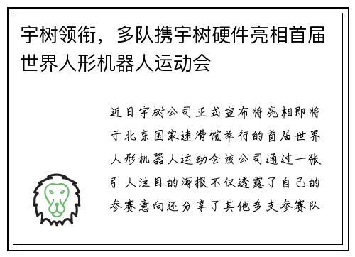 宇树领衔，多队携宇树硬件亮相首届世界人形机器人运动会